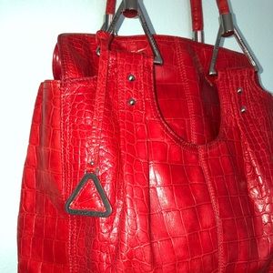 Franco Sarto, red, alligator print tote